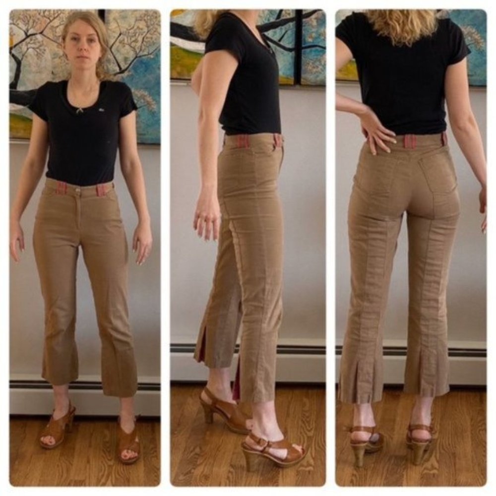 High Waisted Khaki Cropped Pants - HOT PINK Accent